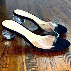 Bar III Callyp Black Fume and Transparent Heeled Slides clear ball heels